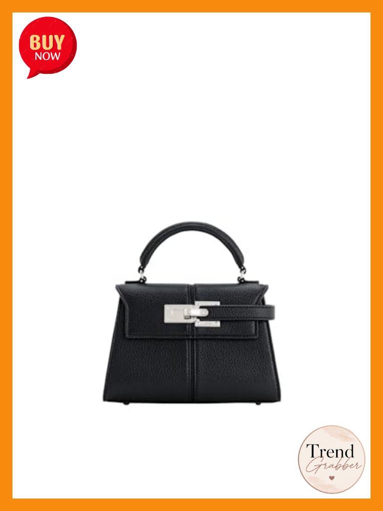 Vegan Leather Trapezoid Top Handle Bag With Detachable Crossbody Strap